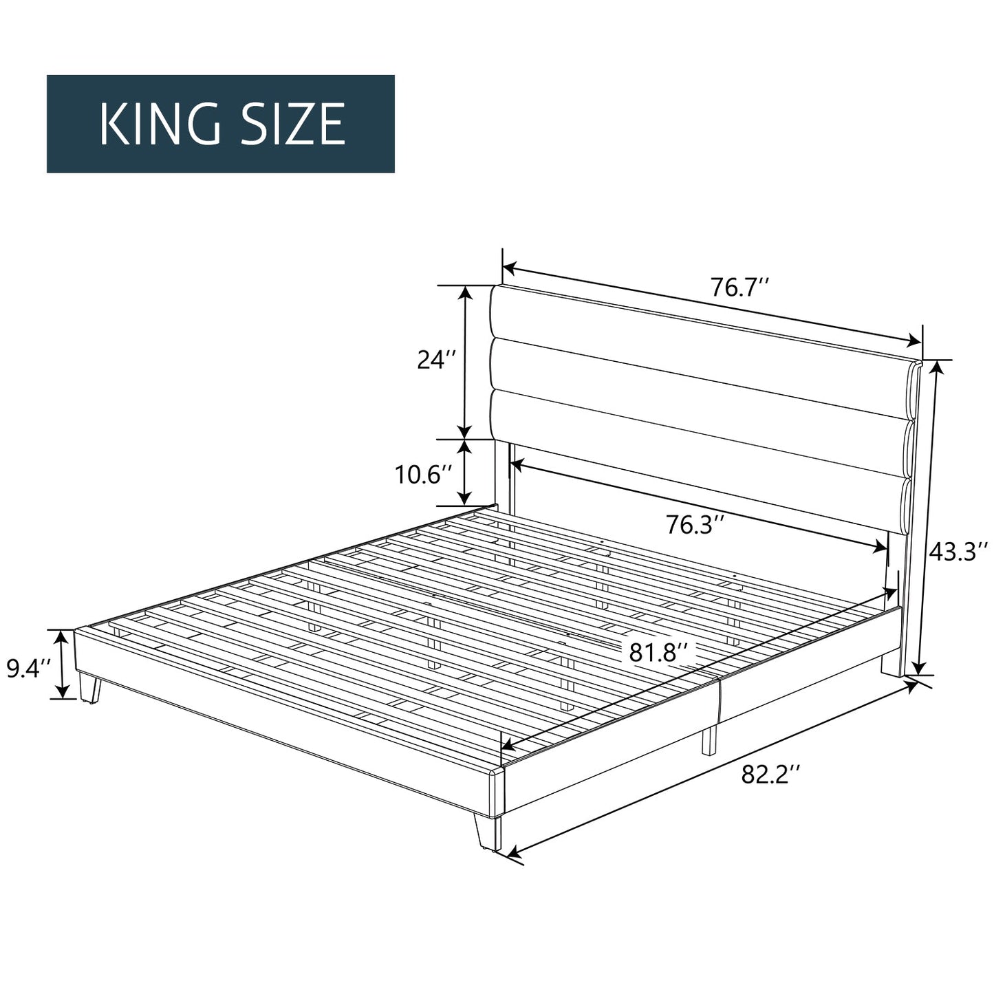 Modern Upholstered Platform Bed Frame with Headboard and Wooden Slats