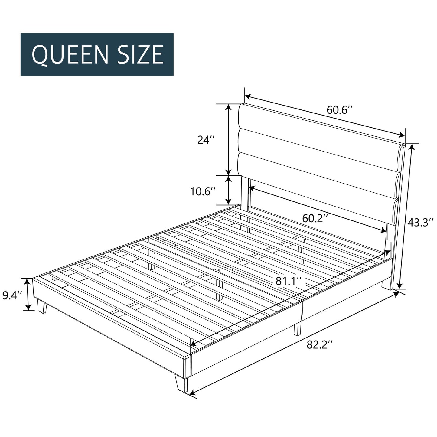 Modern Upholstered Platform Bed Frame with Headboard and Wooden Slats