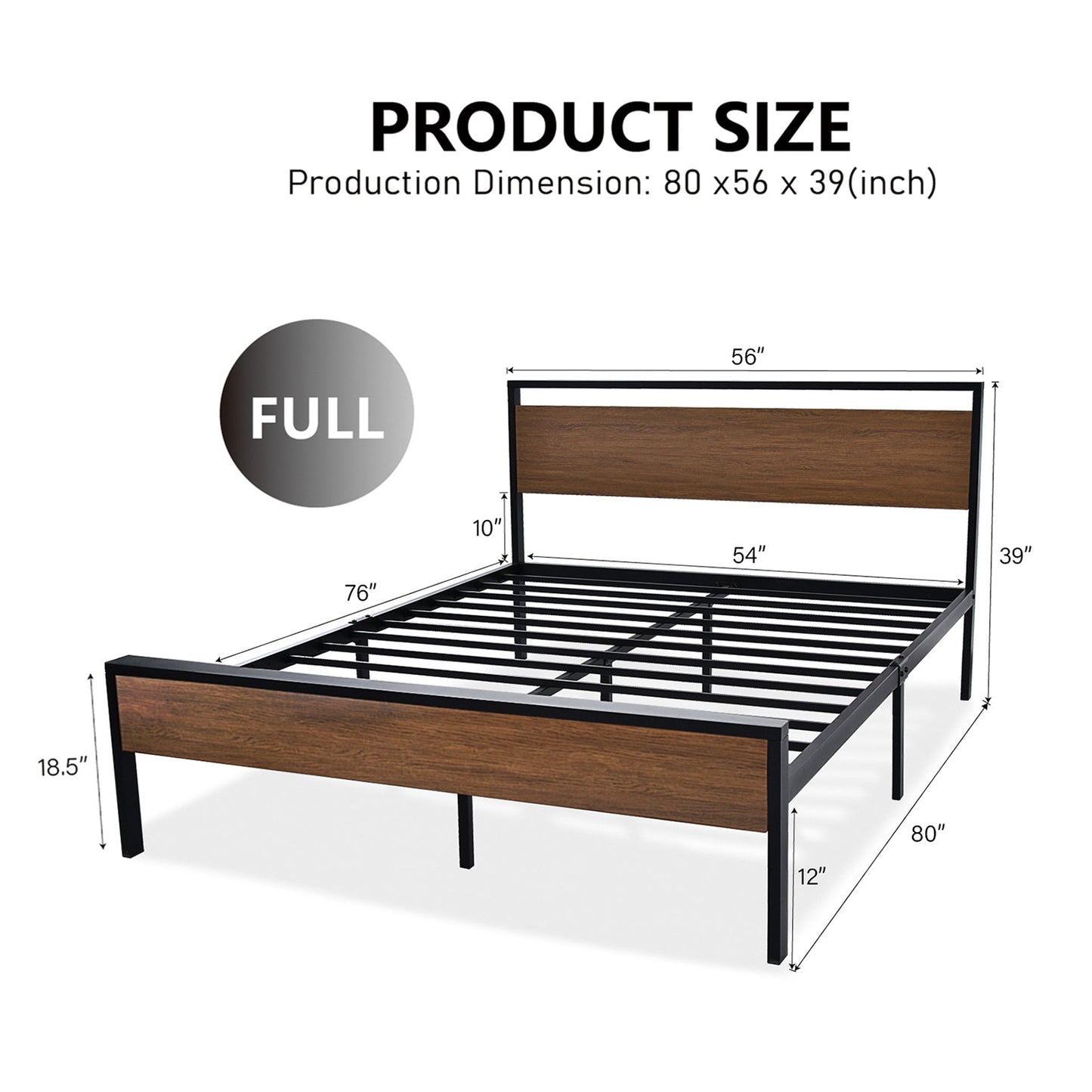 Metal Platform Bed Frame with Rustic Headboard