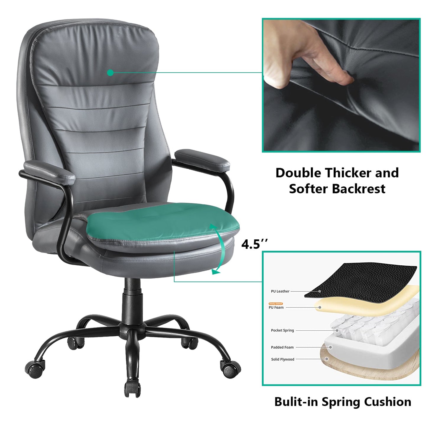 Big and Tall Office Chair Adjustable Ergonomic Home Desk Chair with Padded Armrests