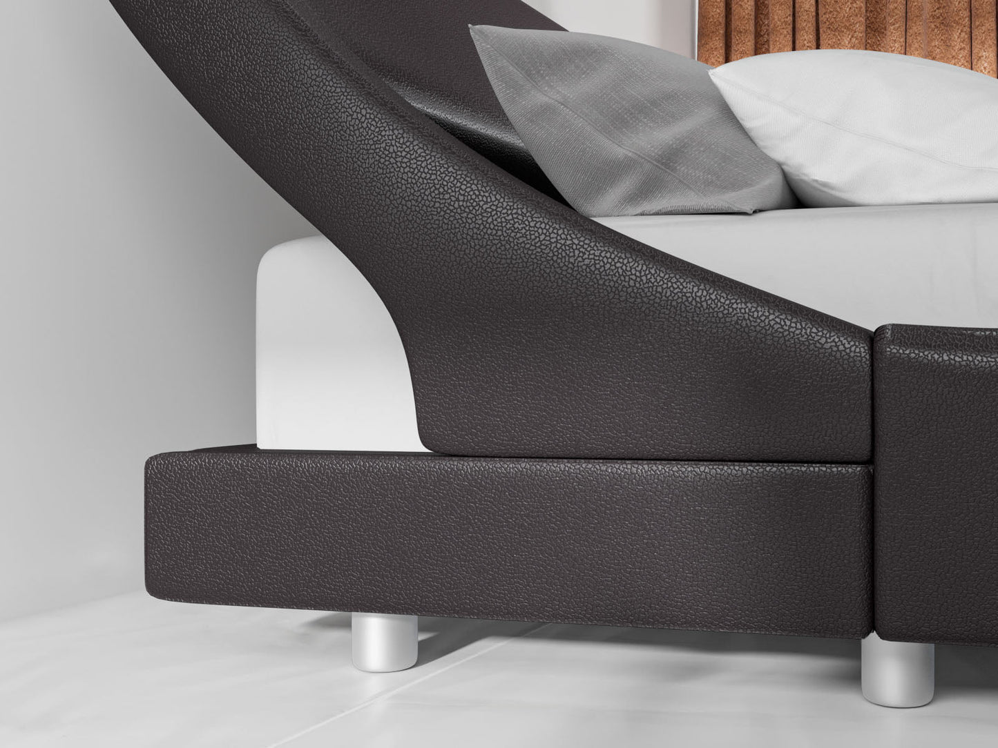Platform Bed, Faux Leather Low Profile Sleigh Bed Frame with Adjustable Headboard, Wood Slat Support