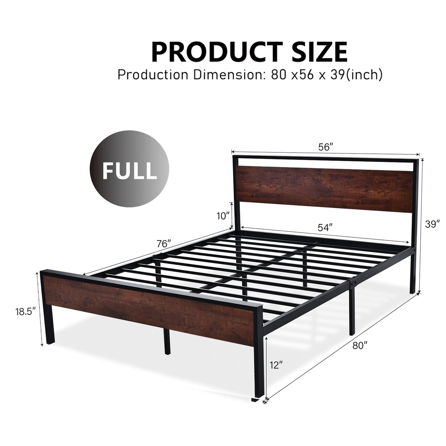 Metal Platform Bed Frame with Rustic Headboard