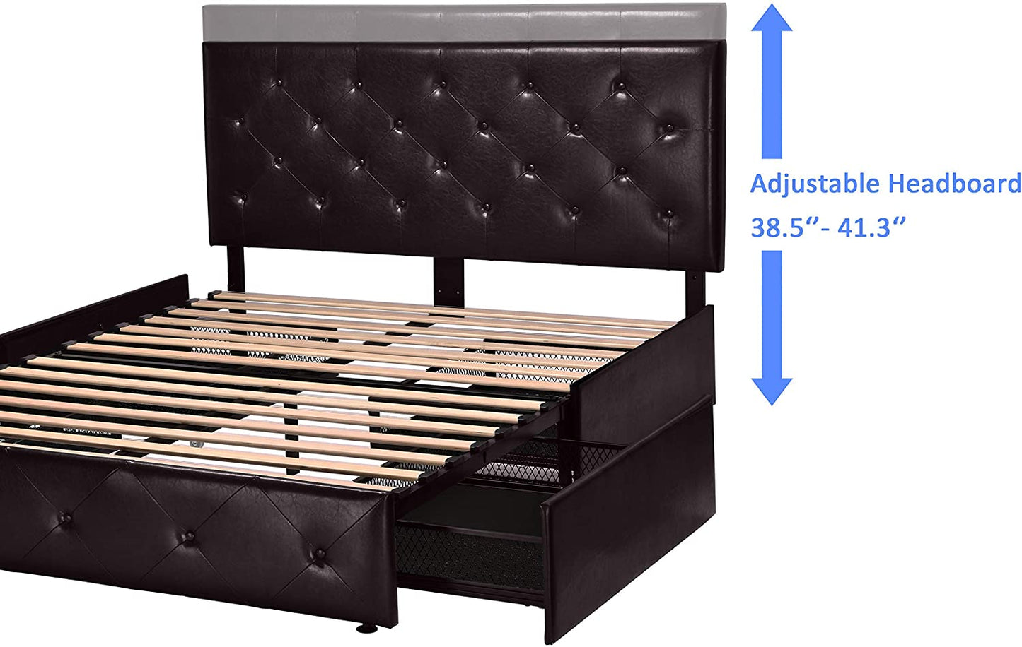Amolife Faux Leather Platform Bed Frame with 4 Storage Drawers, Button Tufted Style Hedboard