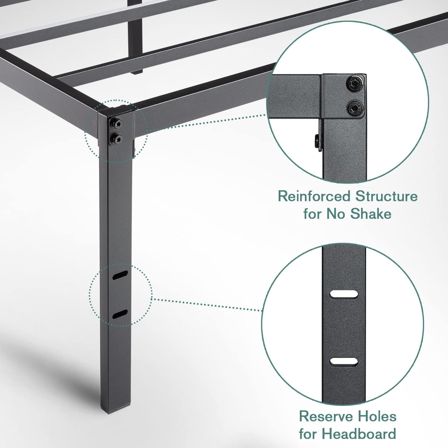 Heavy Duty Platform Bed Frame with 16.5’’ Large Under Bed Storage Space, Sturdy Metal Frame