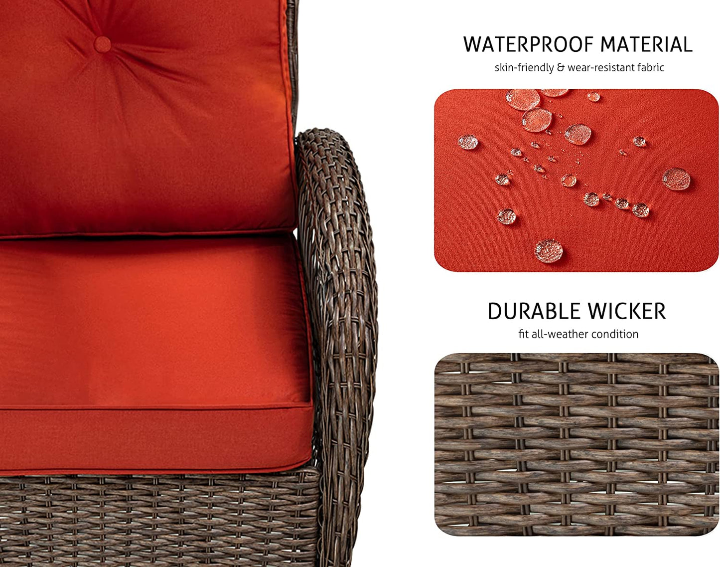 3 Pieces Patio Furniture Set, Outdoor Swivel Glider Rocker, Wicker Patio Bistro Set with Rocking Chair, Cushions and Table