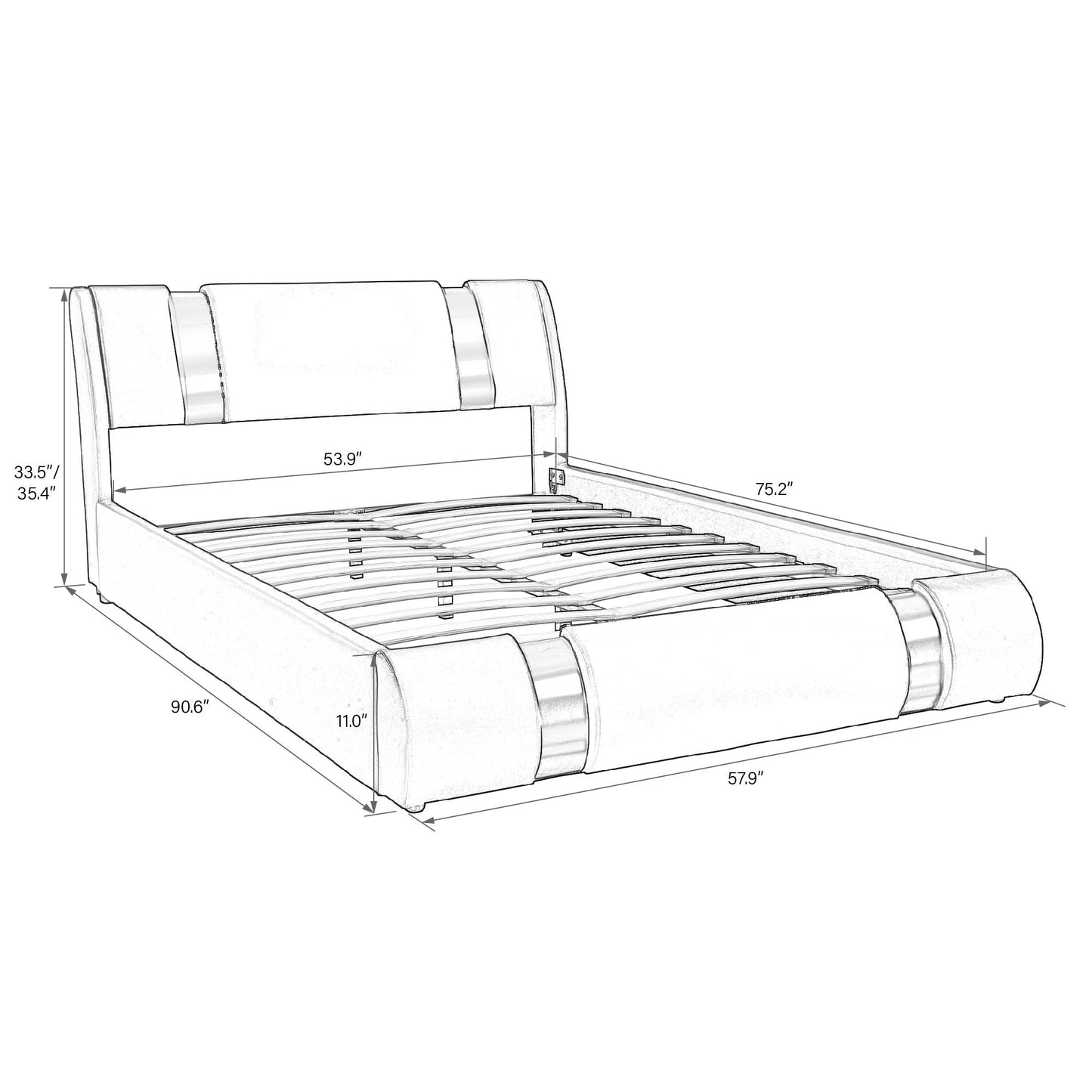 Upholstered Modern Bed with Iron Pieces Decor and Adjustable Headboard