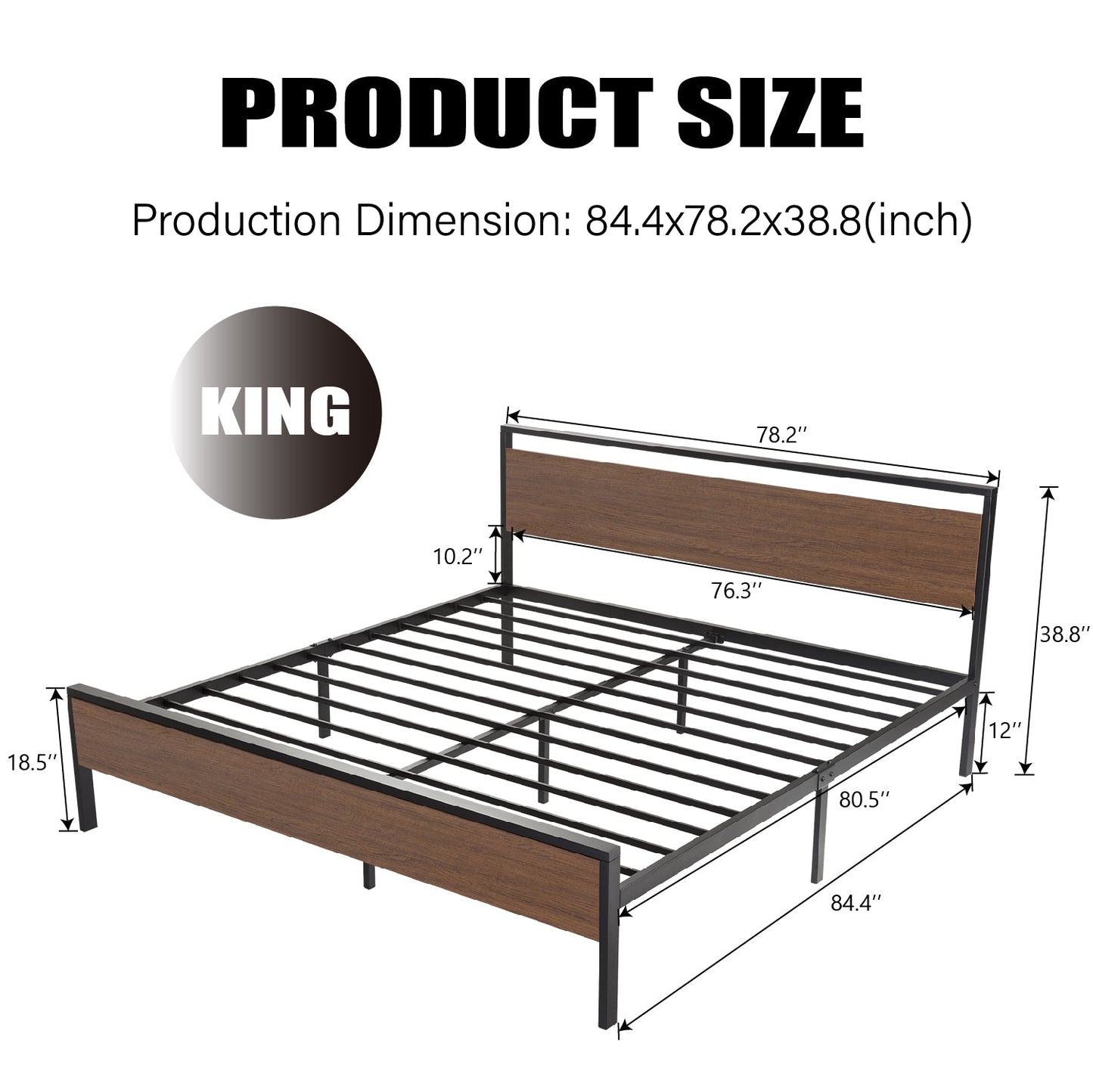 Metal Platform Bed Frame with Rustic Headboard