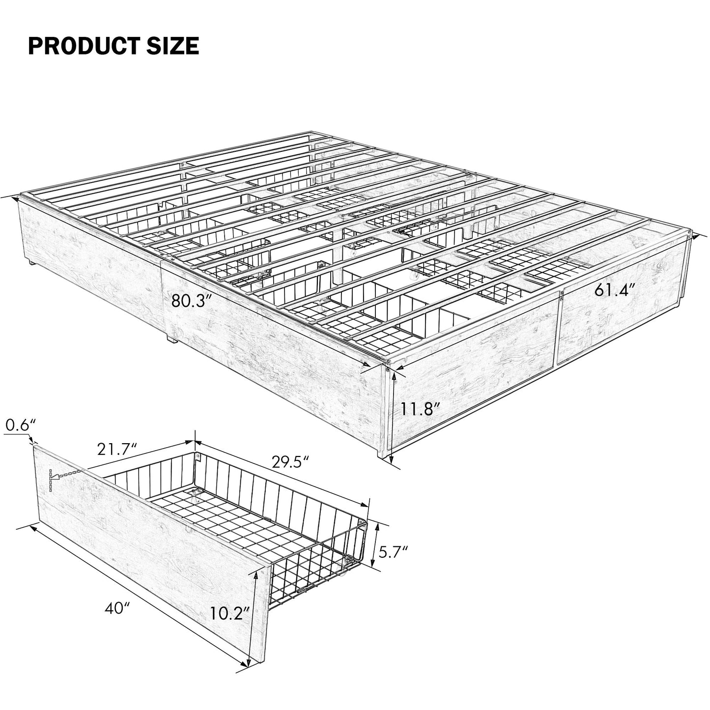 Industrial Metal Bed Frame with 4 Sliding XL Storage Drawers, Platform Bed with Large Storage Space