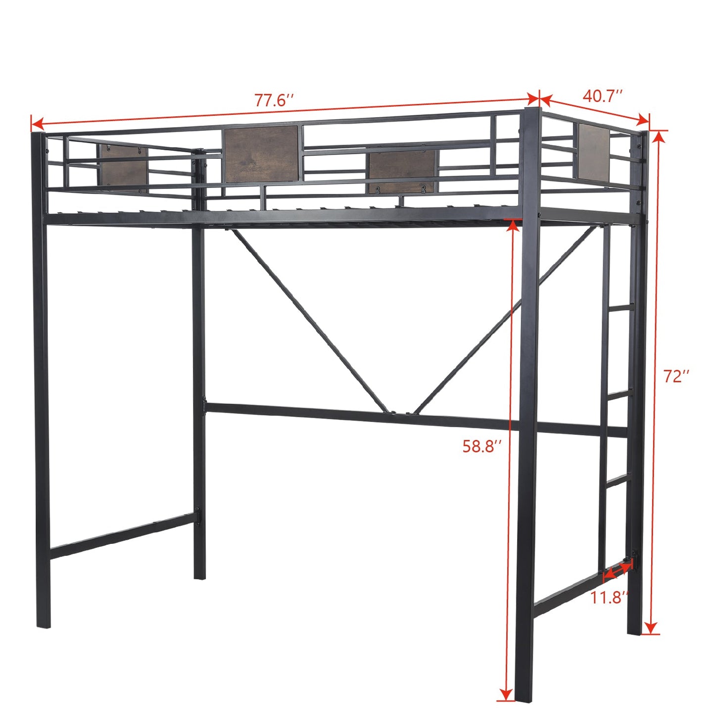 Amolife Metal Twin Size Loft Bed Frame with Stairs & Full-Length Guardrail, Black