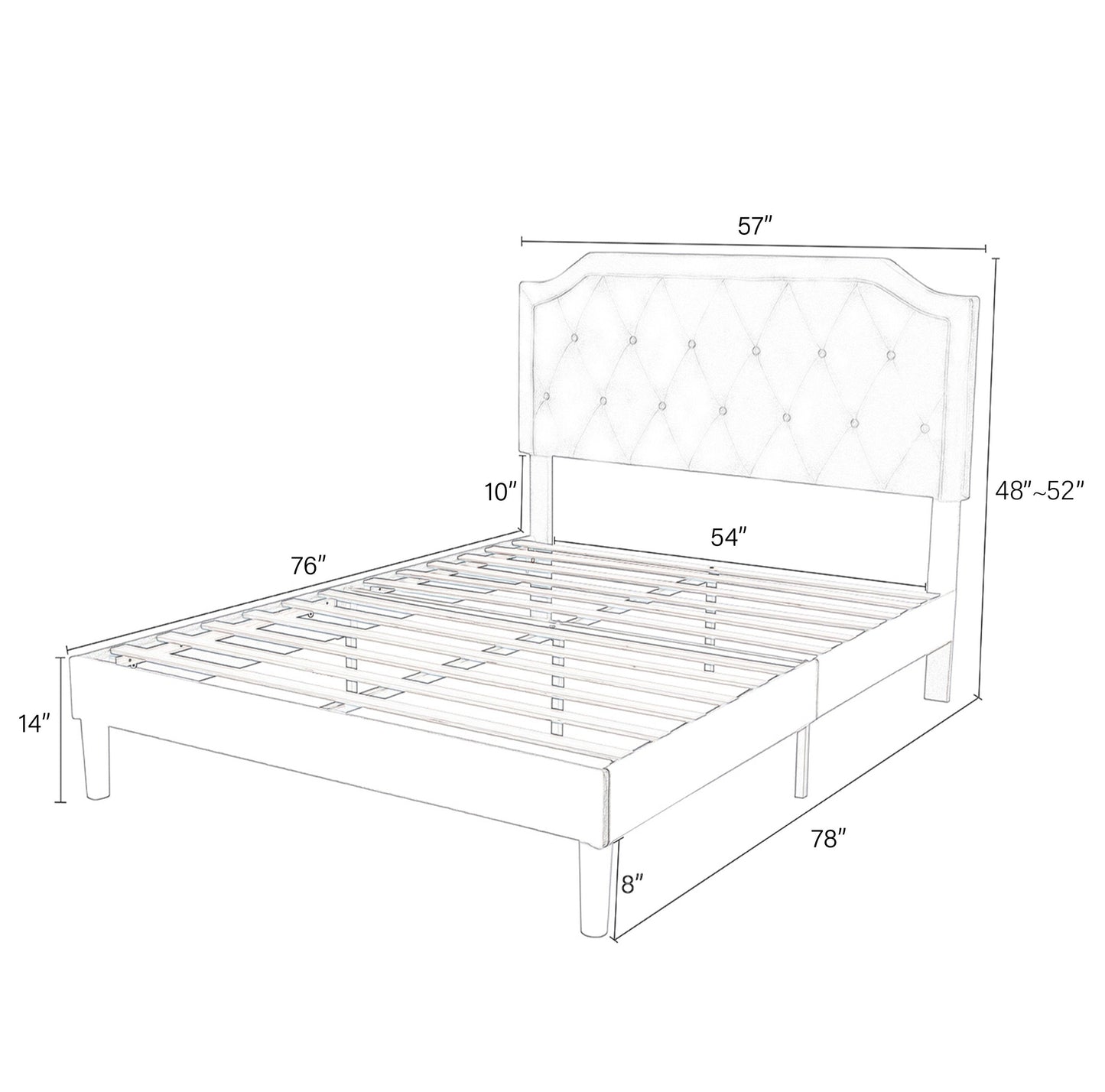 Upholstered Platform Bed with Diamond Button Tufted Headboard