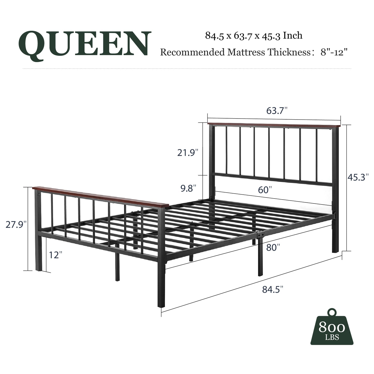Heavy Duty Platform Bed Frame with Headboard, Metal Slats Support Mattress Foundation,Black