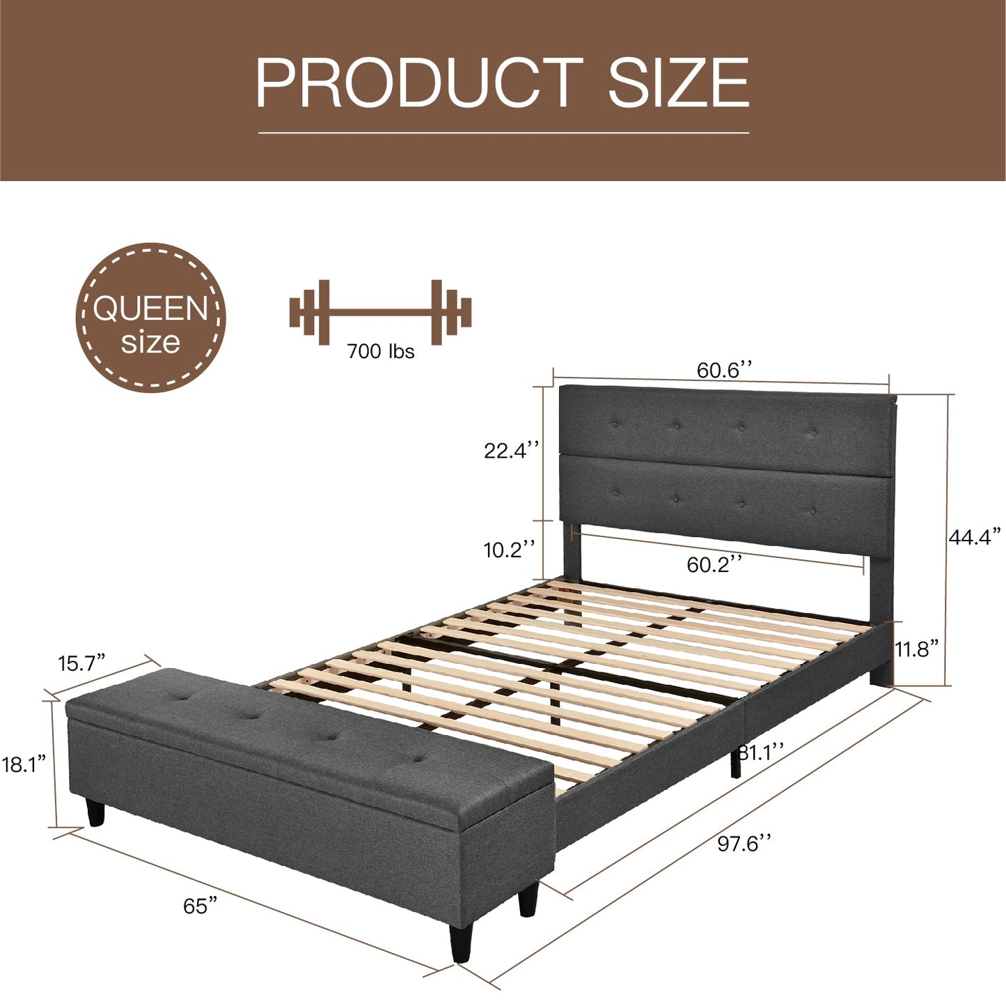 Upholstered Bed Frame with Ottoman Storage Bench