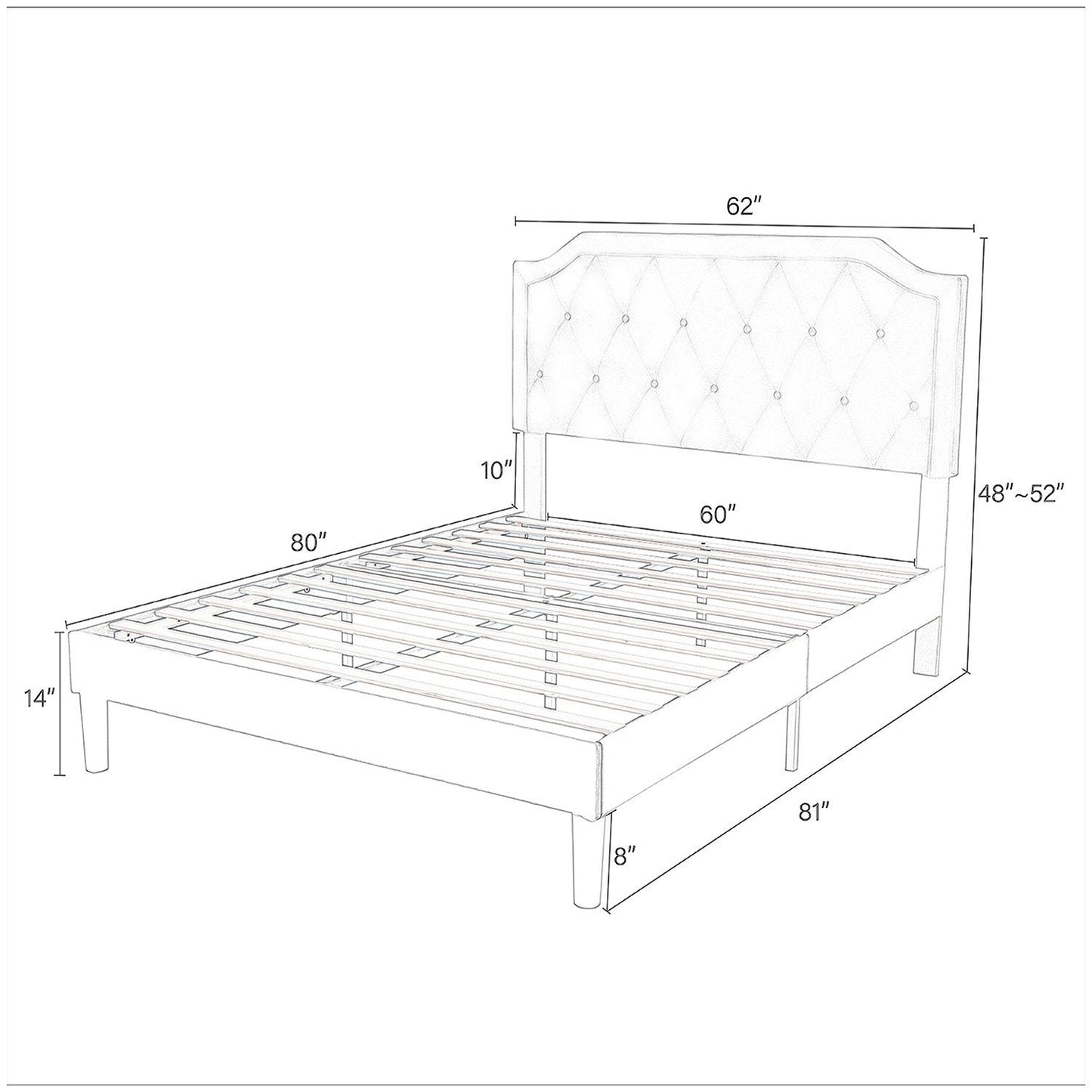 Upholstered Platform Bed with Diamond Button Tufted Headboard