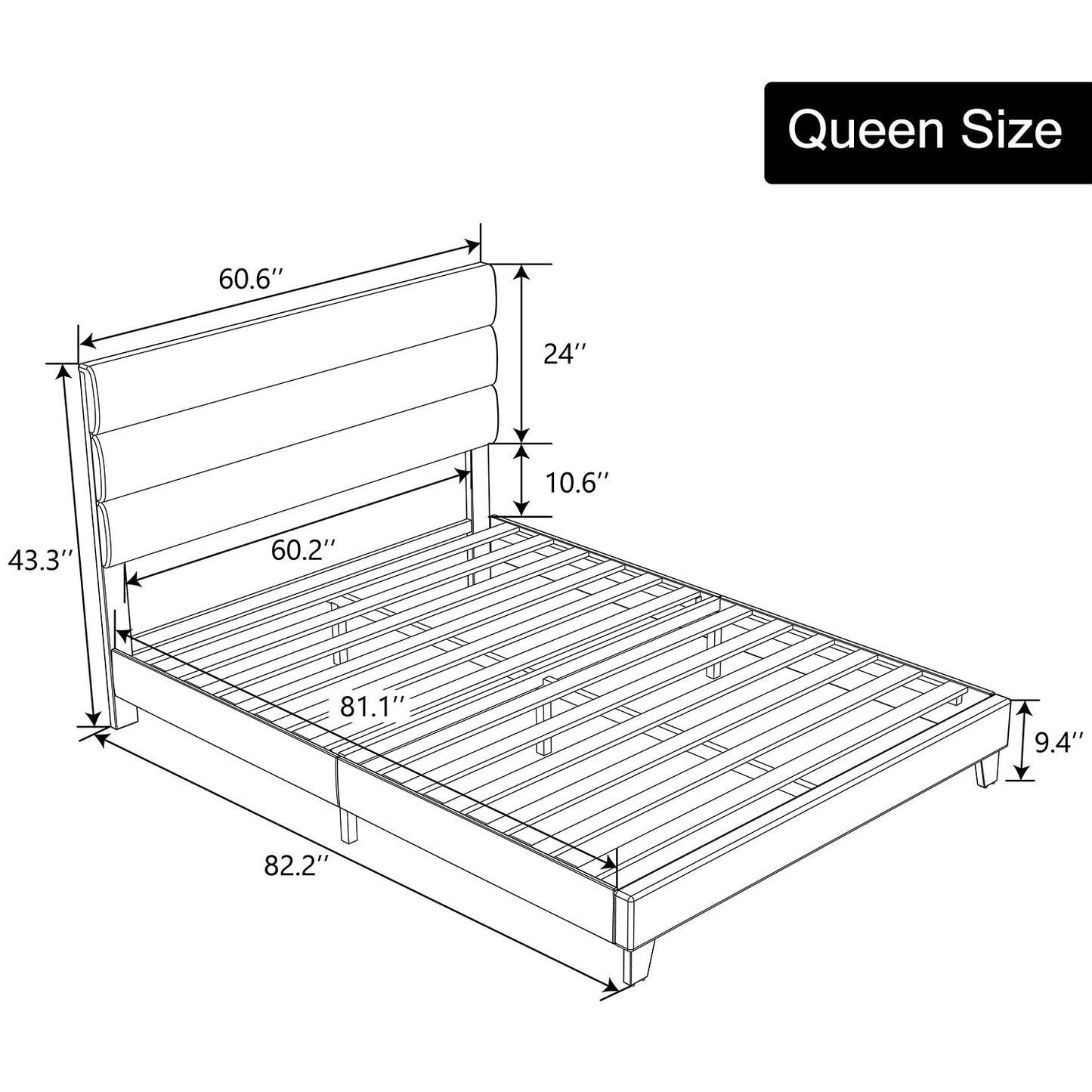 Modern Upholstered Platform Bed Frame with Headboard and Wooden Slats