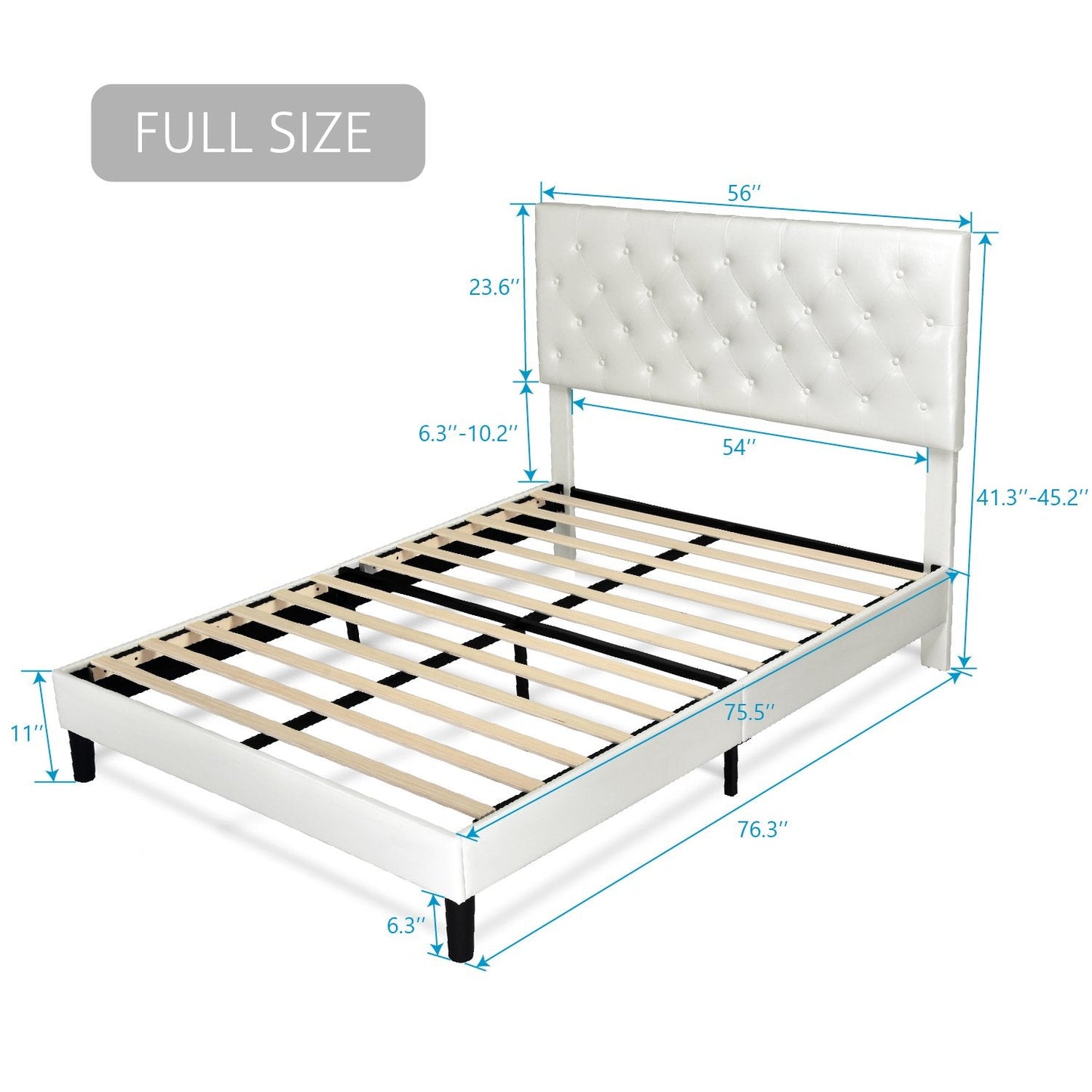 Faux Leather Upholstered Bed Frame with Adjustable Diamond Stitched Button Tufted Headboard