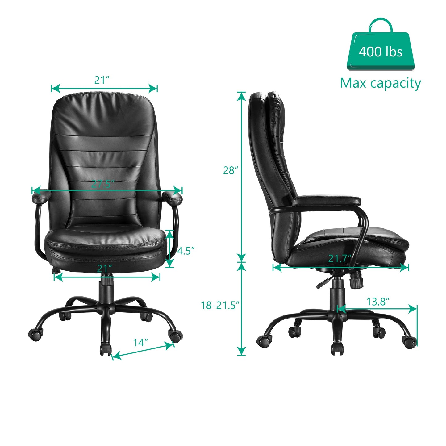 Big and Tall Office Chair Adjustable Ergonomic Home Desk Chair with Padded Armrests