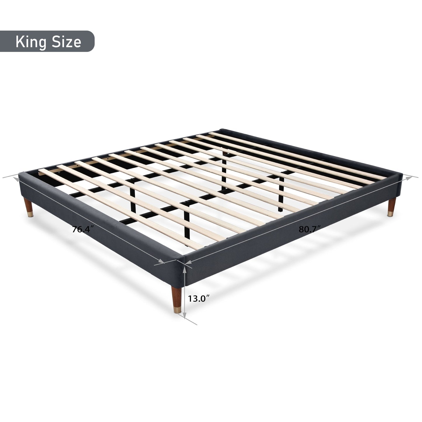 Upholstered Platform Bed Frame, Mattress Foundation with Wood Slat Support