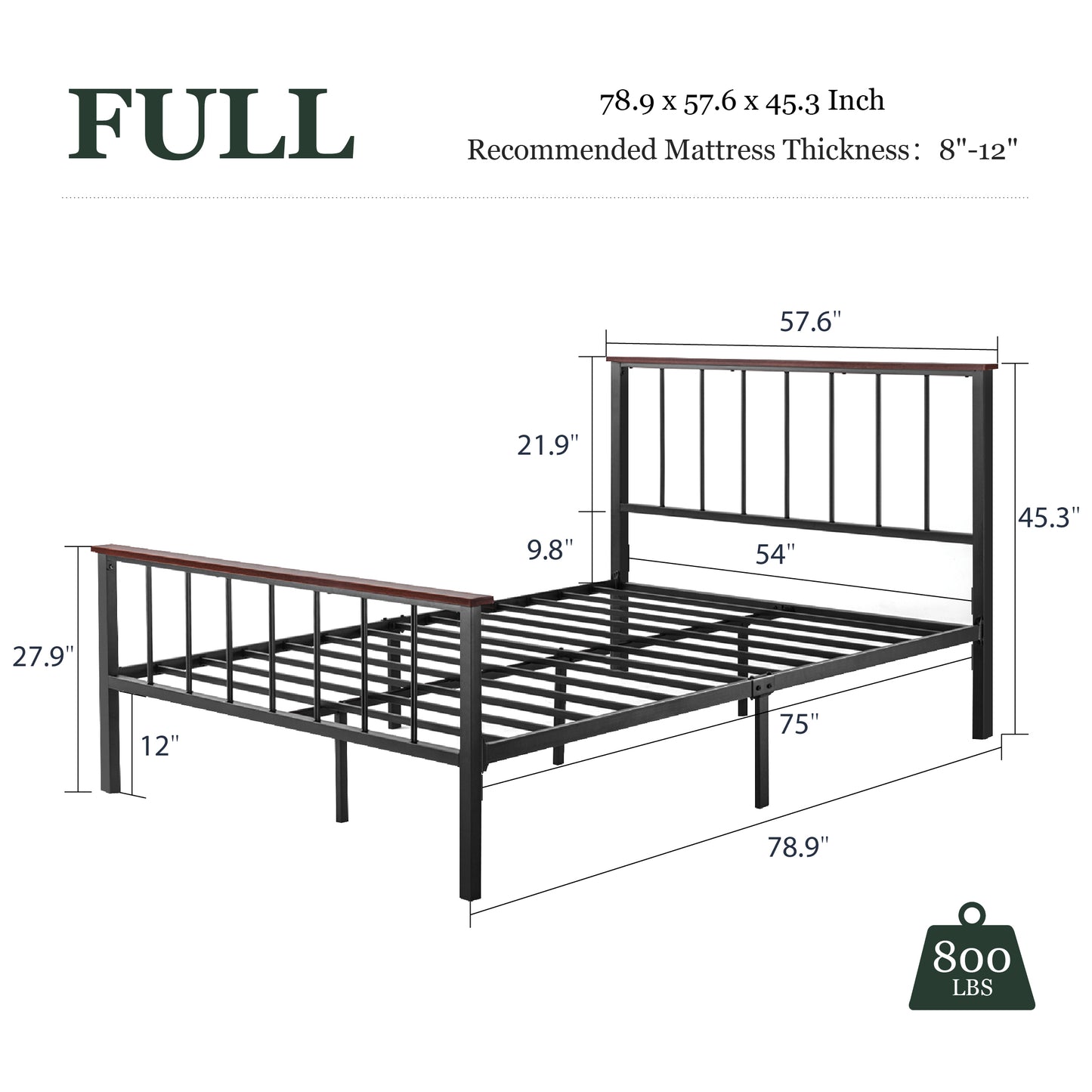Heavy Duty Platform Bed Frame with Headboard, Metal Slats Support Mattress Foundation,Black