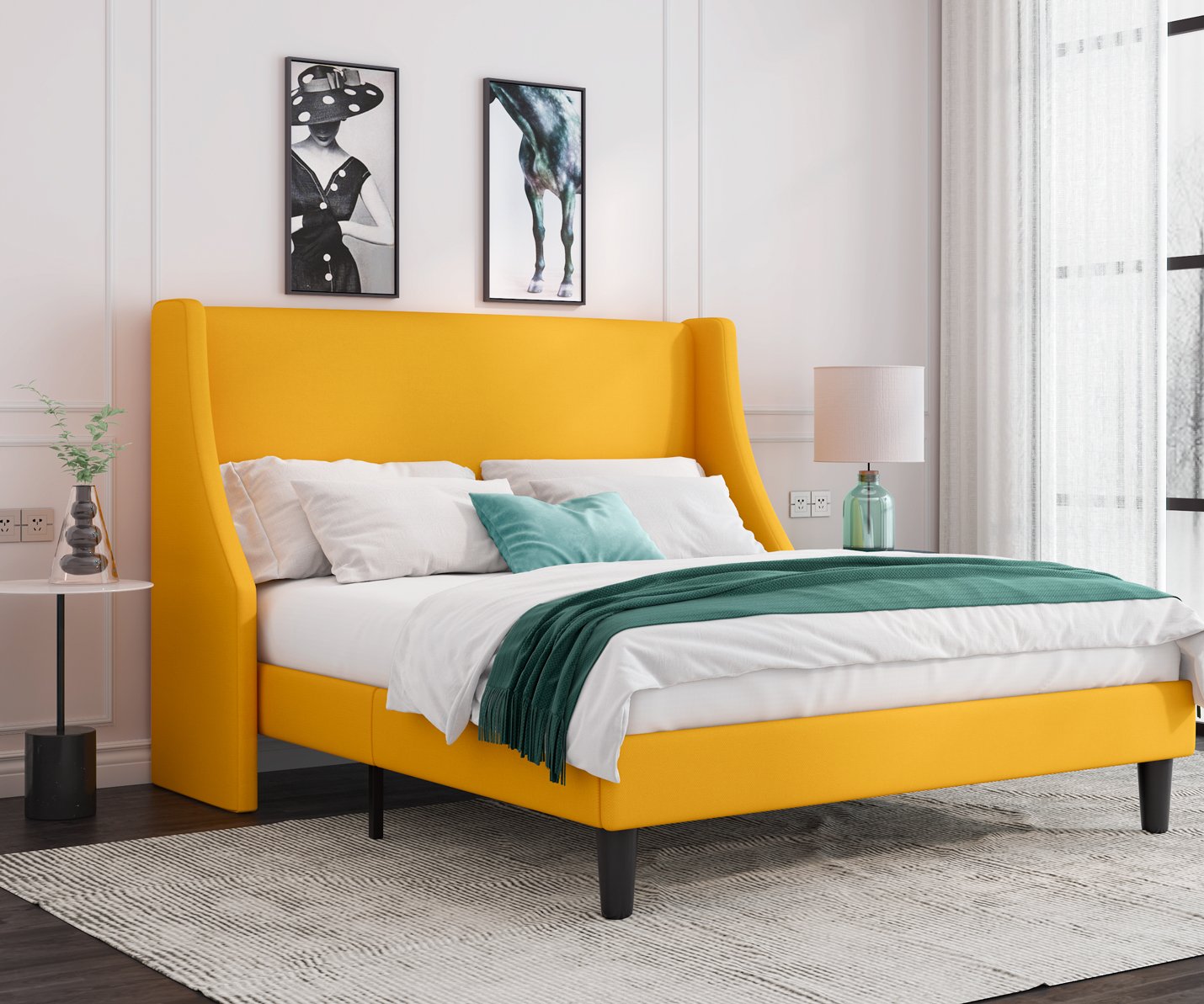 Modern Upholstered Bed with Deluxe Wingback