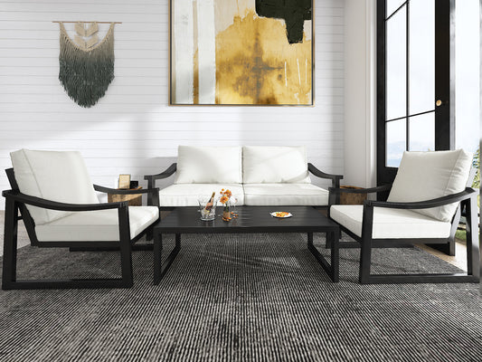 4 Pieces Patio Furniture Set Outdoor Conversation Sets, Modern Loveseat, Table and Chairs