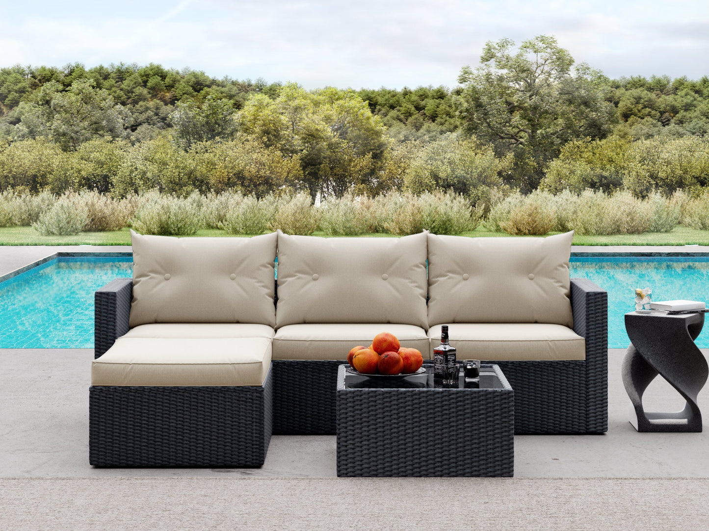 Patio Conversation Set, 3 Pieces PE Wicker Rattan Outdoor Furniture