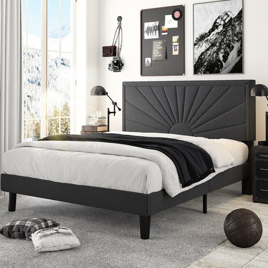 Upholstered Platform Bed with Wood Slat Support
