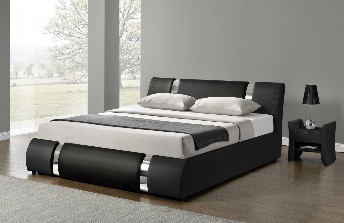 Upholstered Modern Bed with Iron Pieces Decor and Adjustable Headboard