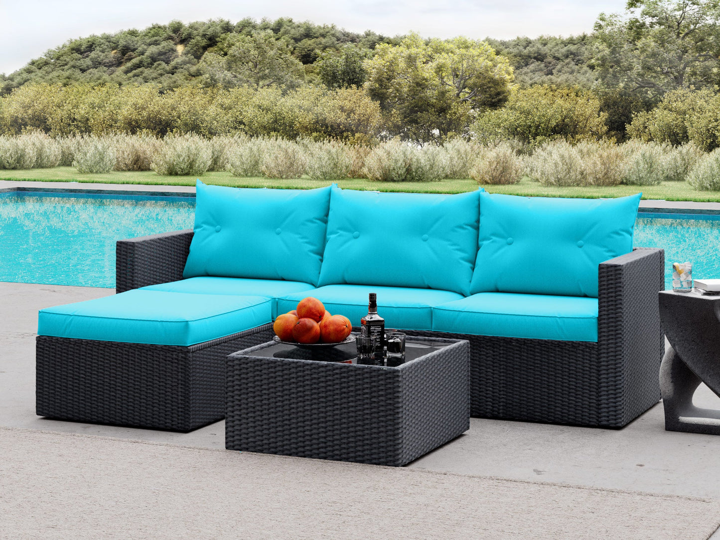 Patio Conversation Set, 3 Pieces PE Wicker Rattan Outdoor Furniture