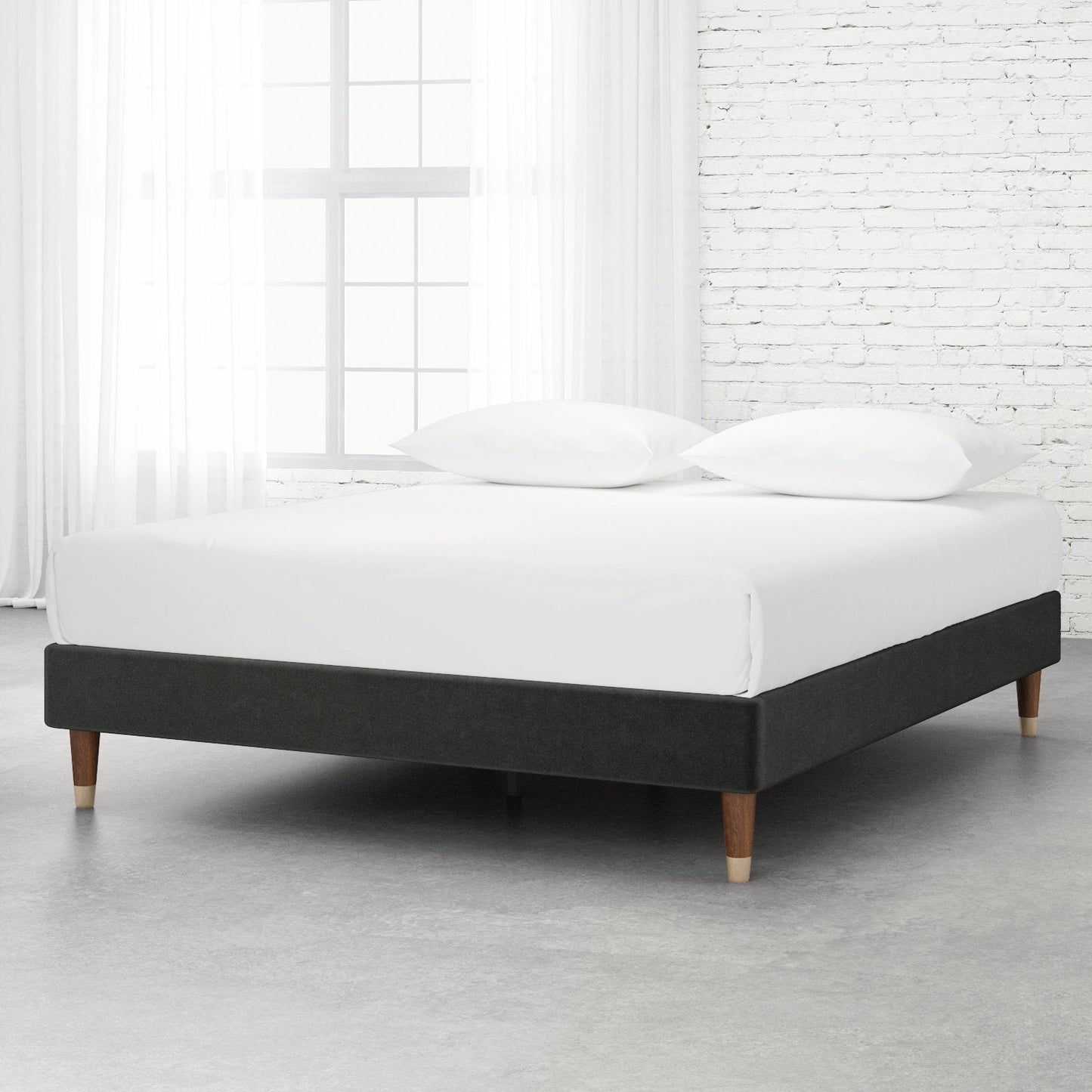 Upholstered Platform Bed Frame, Mattress Foundation with Wood Slat Support