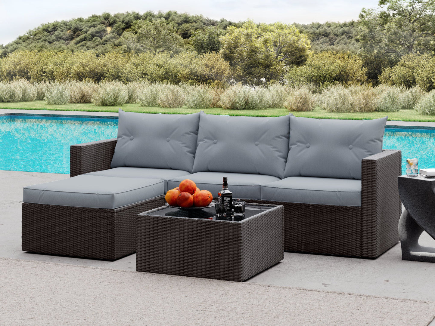 Patio Conversation Set, 3 Pieces PE Wicker Rattan Outdoor Furniture