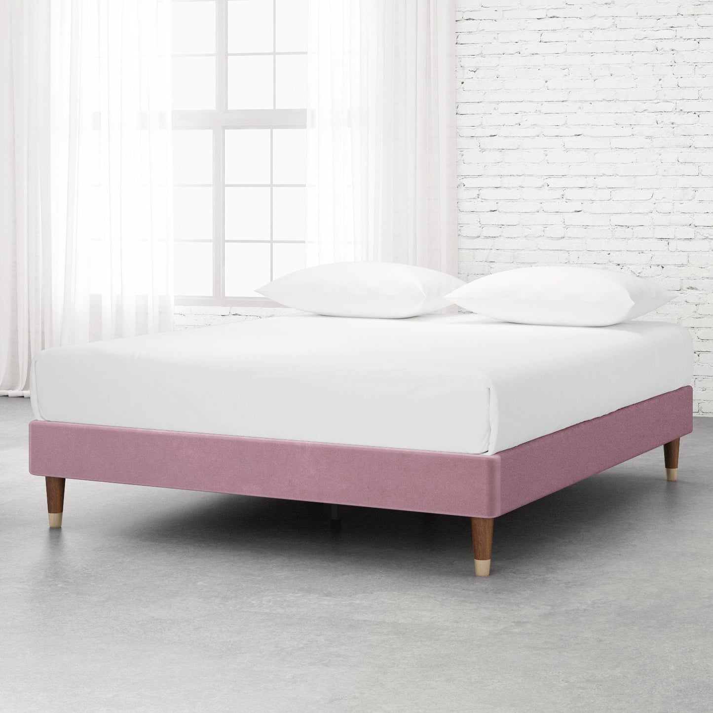 Upholstered Platform Bed Frame, Mattress Foundation with Wood Slat Support