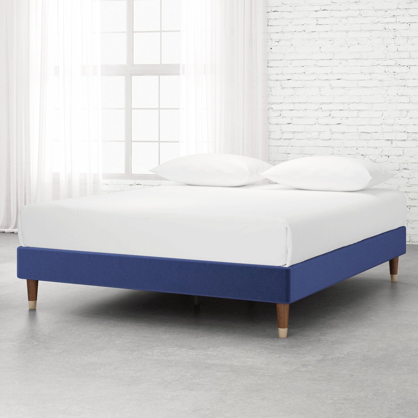 Upholstered Platform Bed Frame, Mattress Foundation with Wood Slat Support
