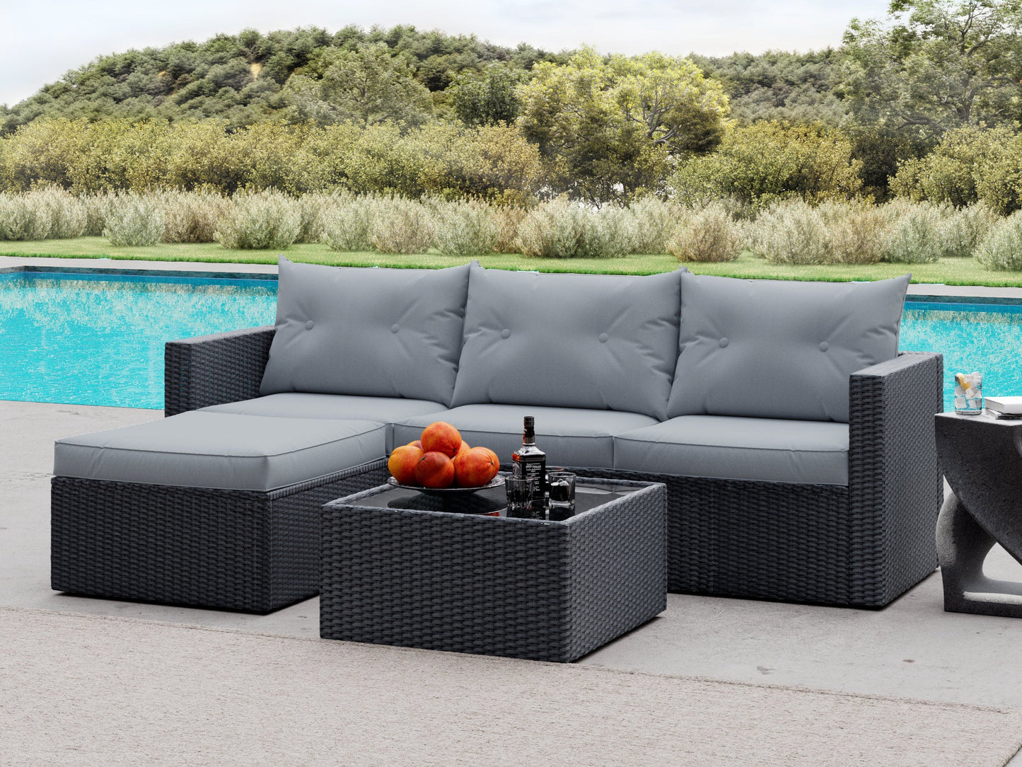 Patio Conversation Set, 3 Pieces PE Wicker Rattan Outdoor Furniture
