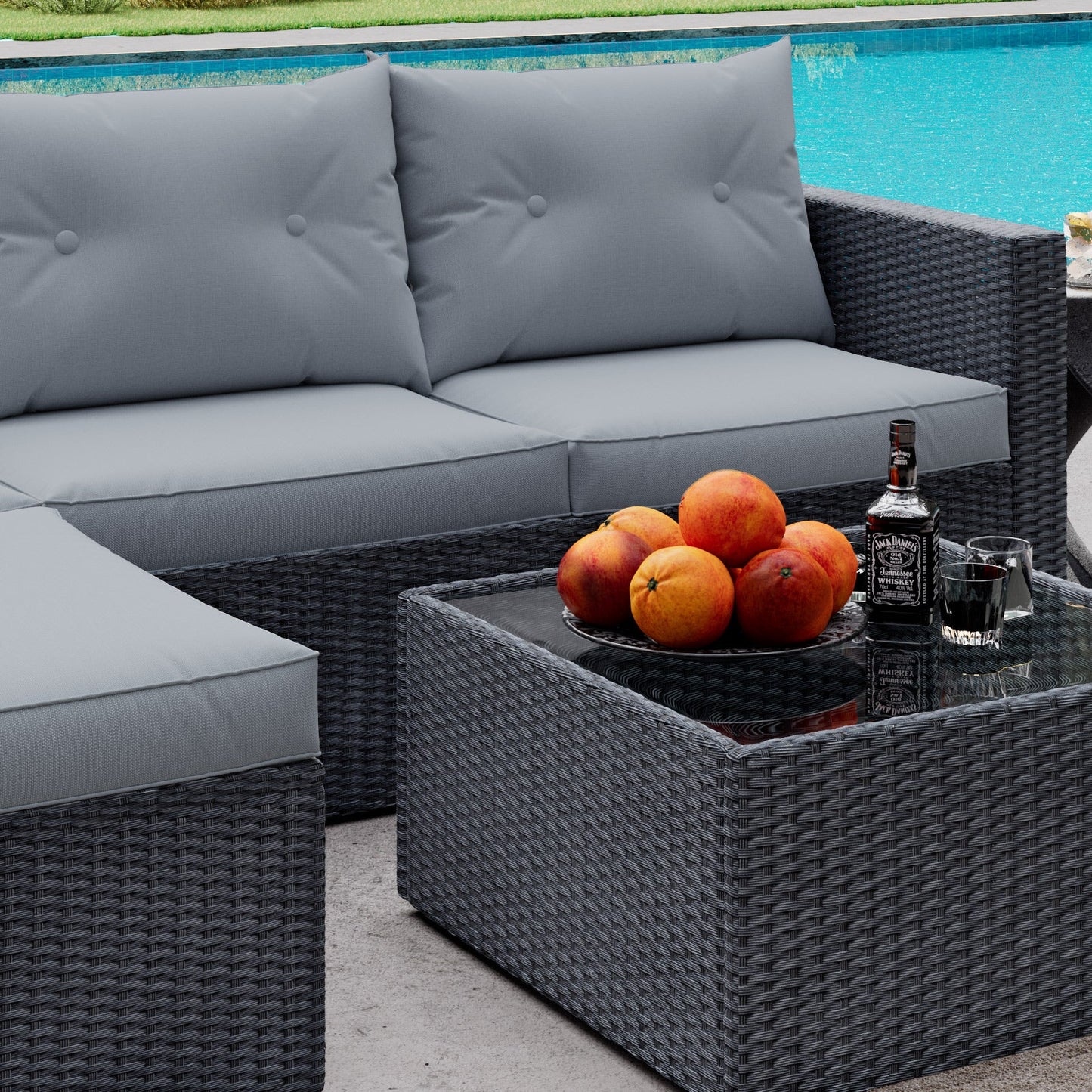 Patio Conversation Set, 3 Pieces PE Wicker Rattan Outdoor Furniture