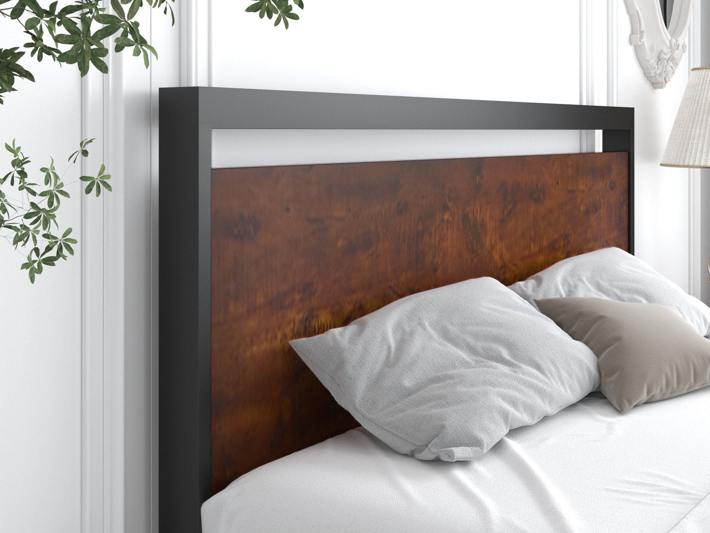 Metal Platform Bed Frame with Rustic Headboard