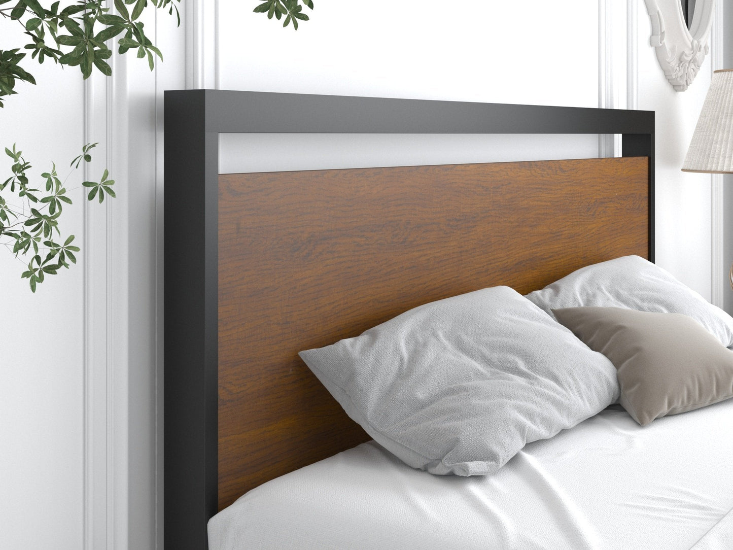 Metal Platform Bed Frame with Rustic Headboard
