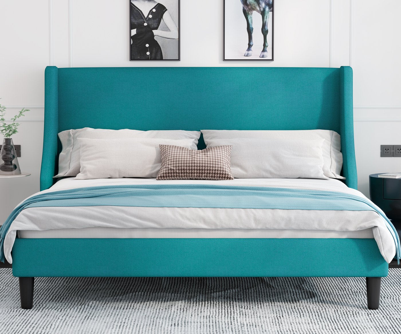 Modern Upholstered Bed with Deluxe Wingback