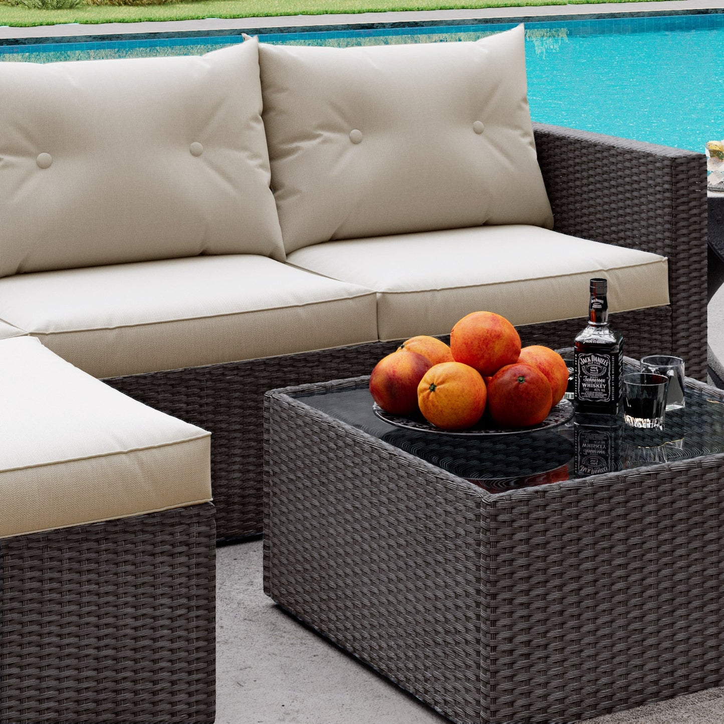 Patio Conversation Set, 3 Pieces PE Wicker Rattan Outdoor Furniture