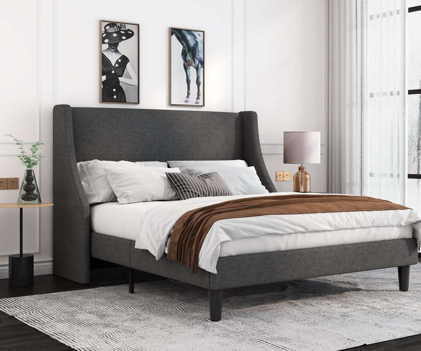 Modern Upholstered Bed with Deluxe Wingback