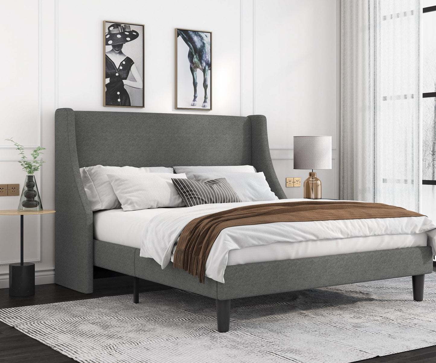 Modern Upholstered Bed with Deluxe Wingback