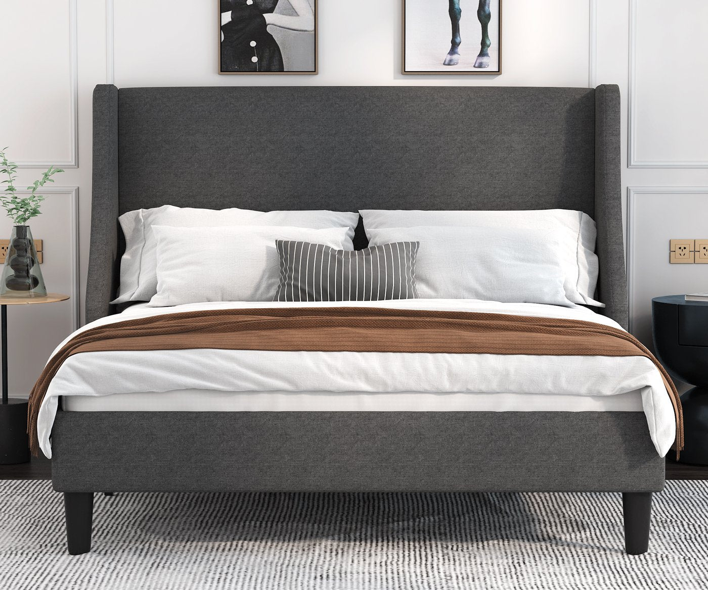 Modern Upholstered Bed with Deluxe Wingback