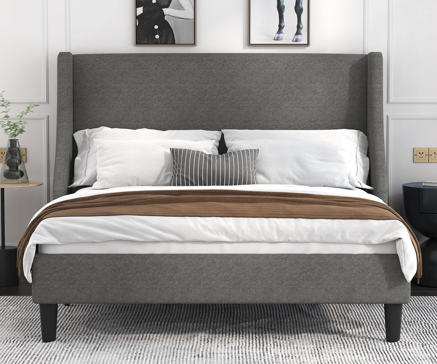 Modern Upholstered Bed with Deluxe Wingback