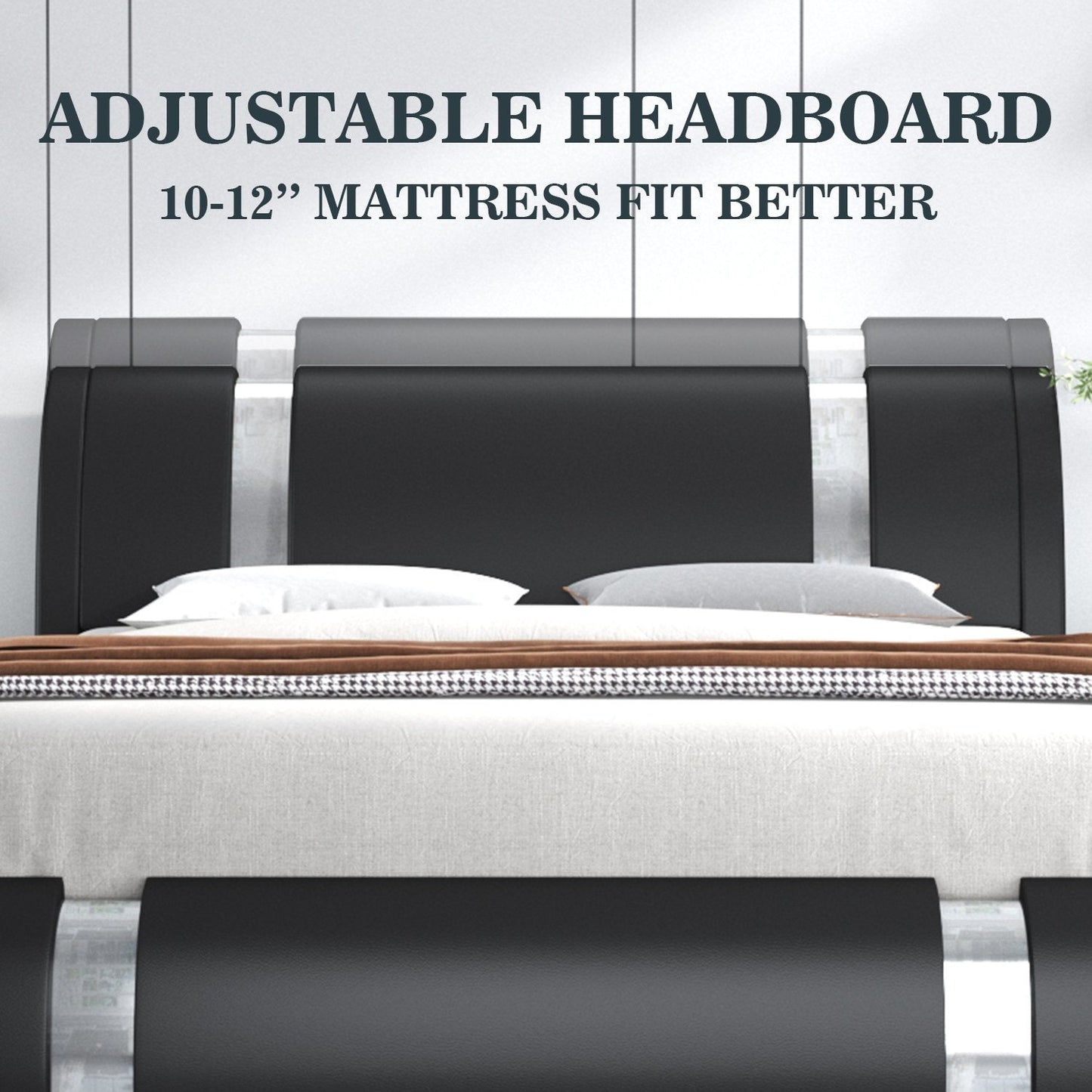 Upholstered Modern Bed with Iron Pieces Decor and Adjustable Headboard