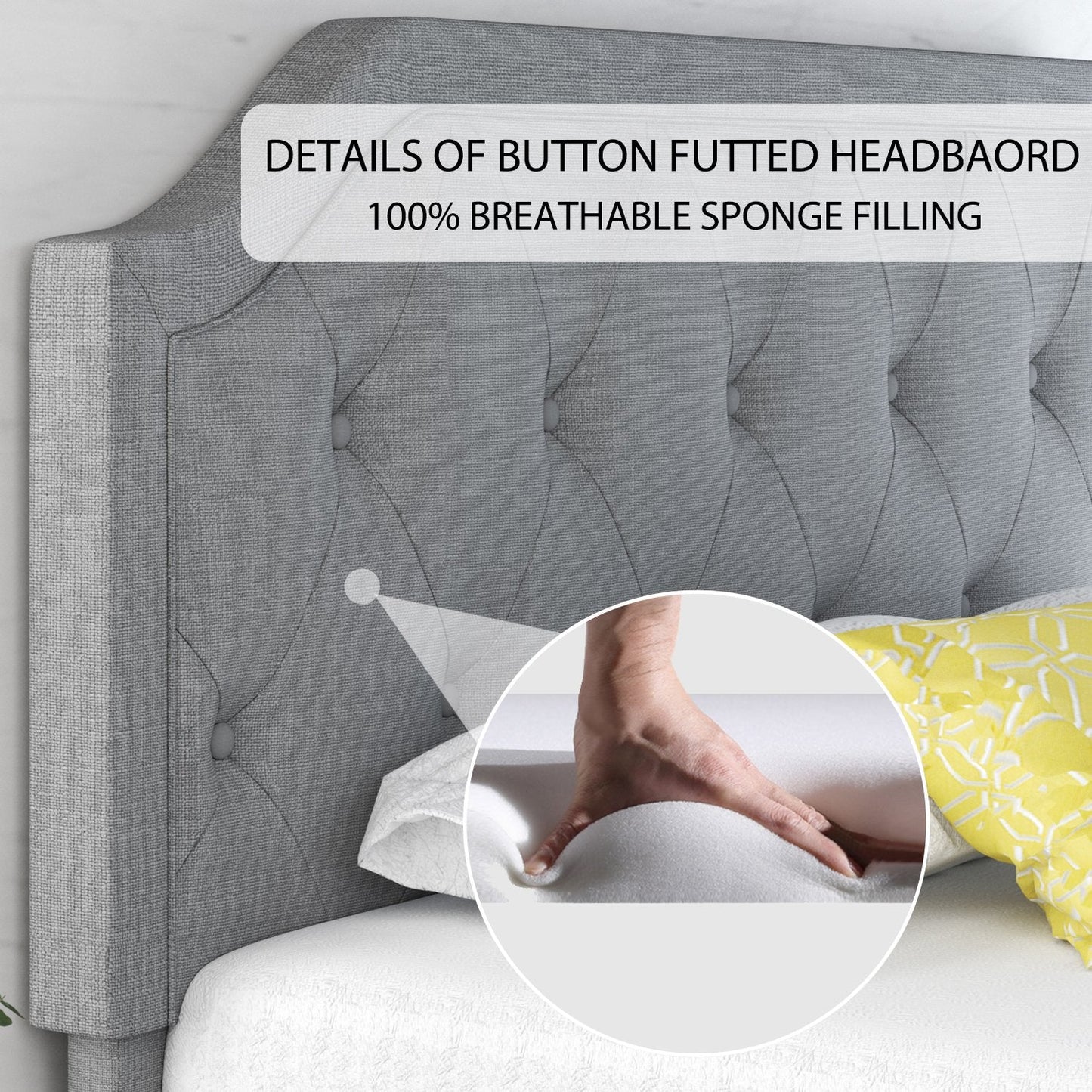 Upholstered Platform Bed with Diamond Button Tufted Headboard