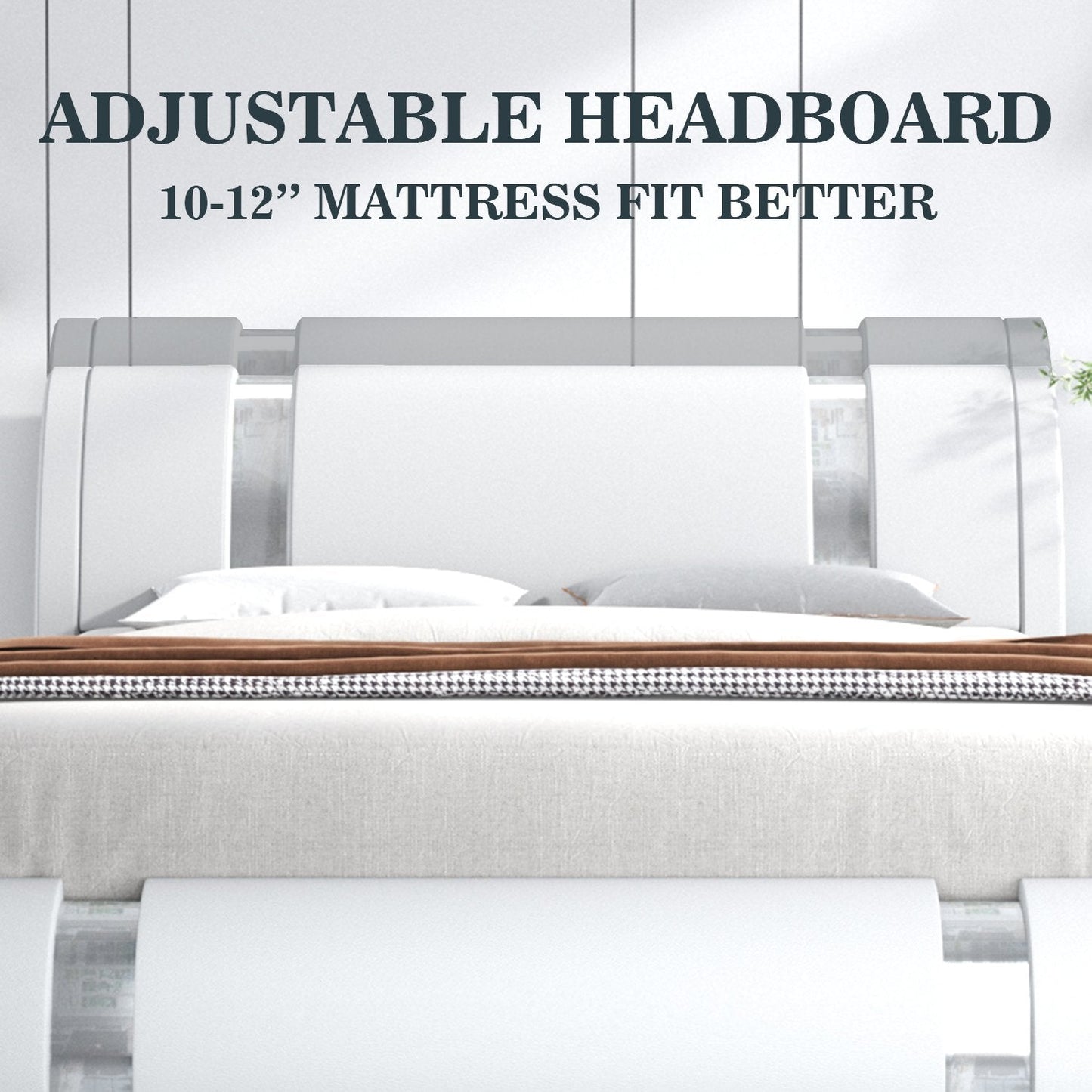 Upholstered Modern Bed with Iron Pieces Decor and Adjustable Headboard
