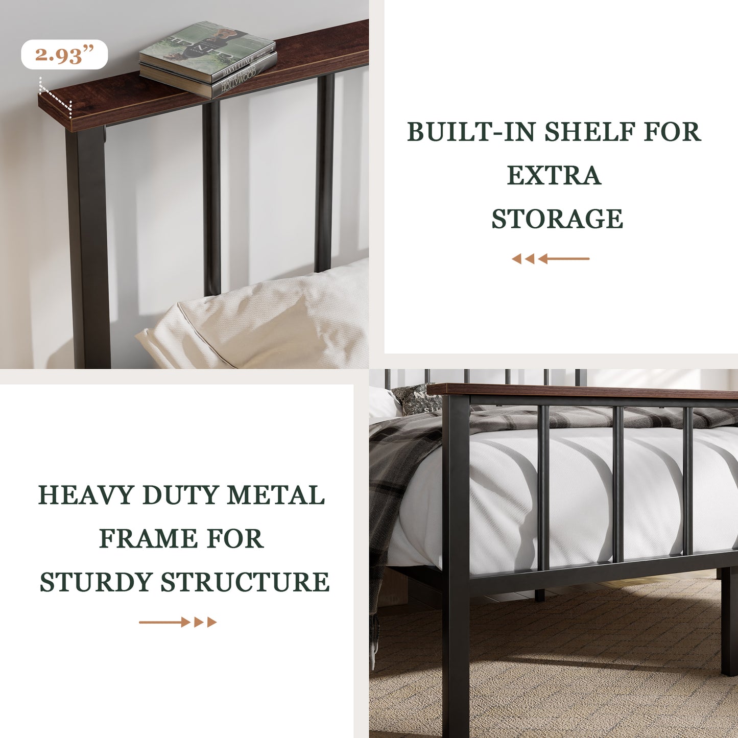 Heavy Duty Platform Bed Frame with Headboard, Metal Slats Support Mattress Foundation,Black