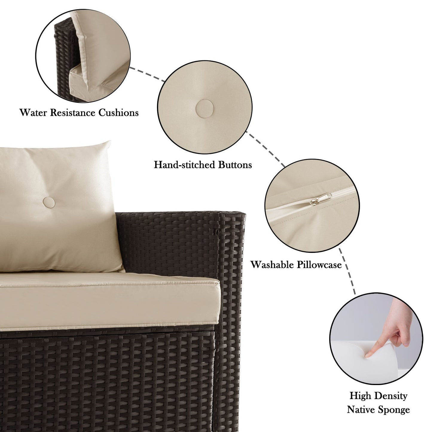 Patio Conversation Set, 3 Pieces PE Wicker Rattan Outdoor Furniture