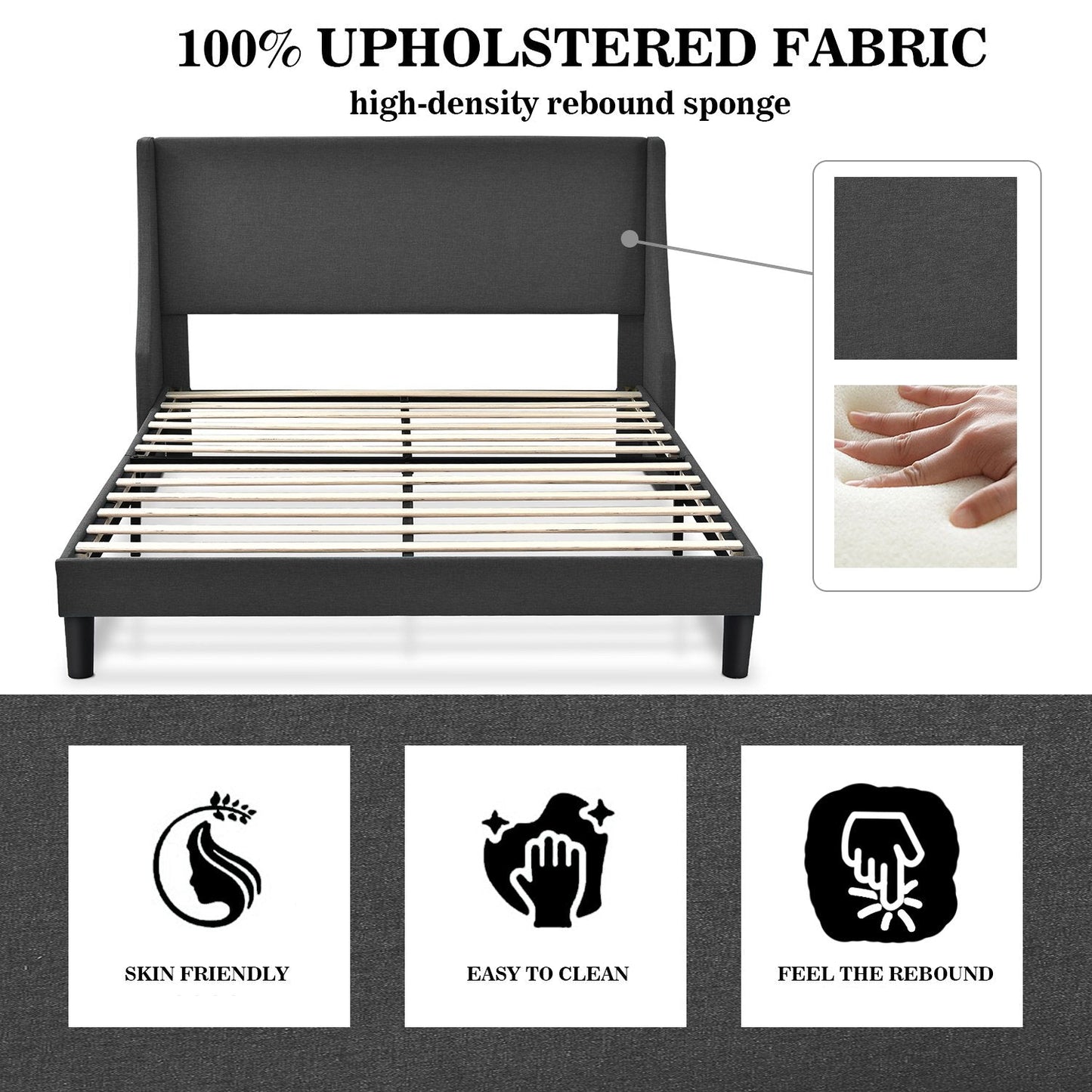 Modern Upholstered Bed with Deluxe Wingback