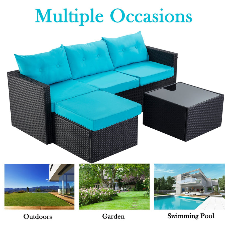 Patio Conversation Set, 3 Pieces PE Wicker Rattan Outdoor Furniture