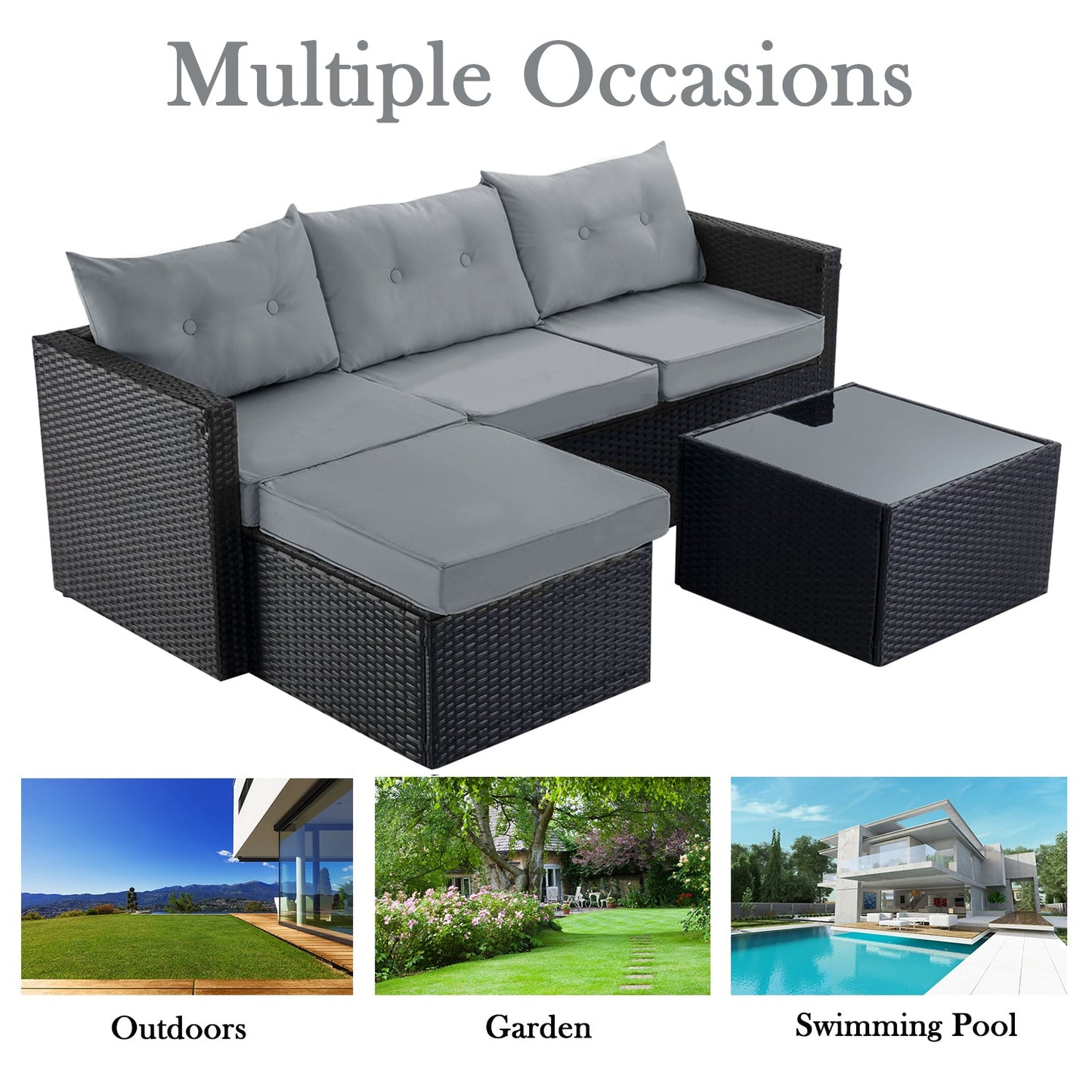 Patio Conversation Set, 3 Pieces PE Wicker Rattan Outdoor Furniture